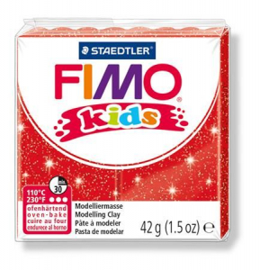 FIMO "Kids" gyurma 42g égethető glitteres piros (8030 212)